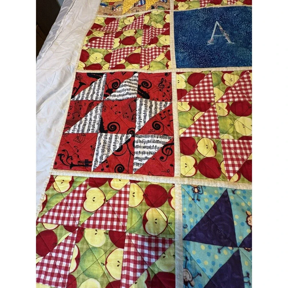 Baby Quilt Tapestry Letter a Apples Patchwork  49”x3 Handmade